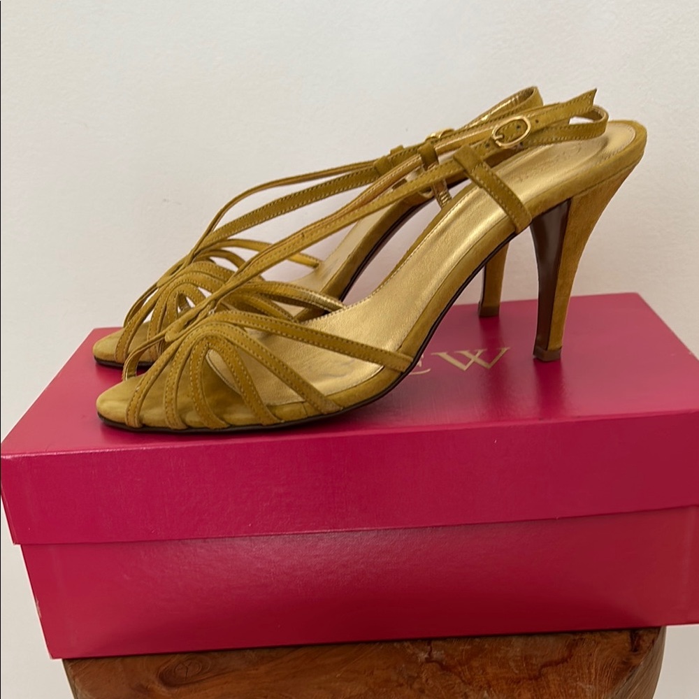 J. Crew Suede Yellow Heels with Strappy Design